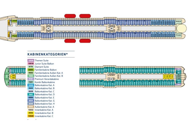 Decksplan mit den Kabinenkategorien auf Mein Schiff