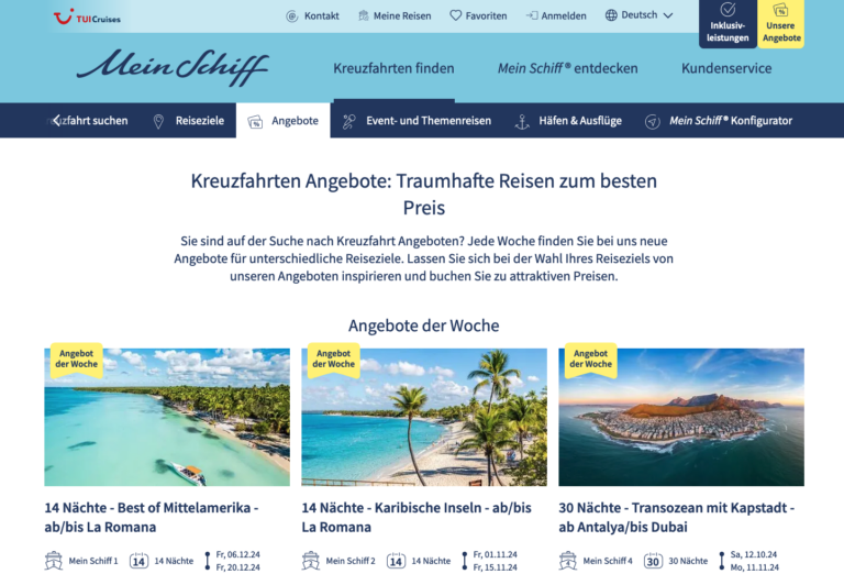 Angebotsseite von TUI Cruises