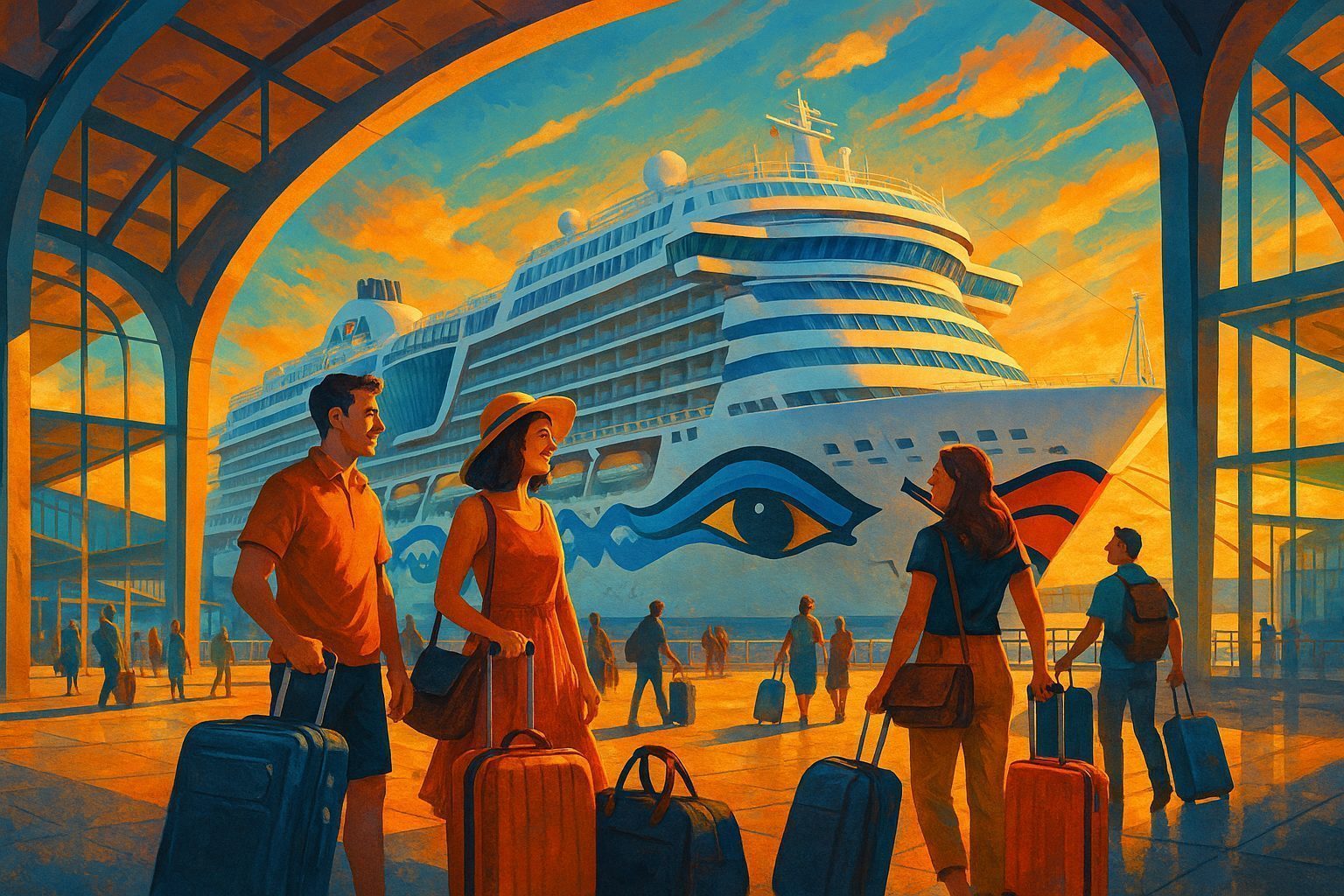 Kreuzfahrtgäste bereiten sich auf eine AIDA-Reise vor