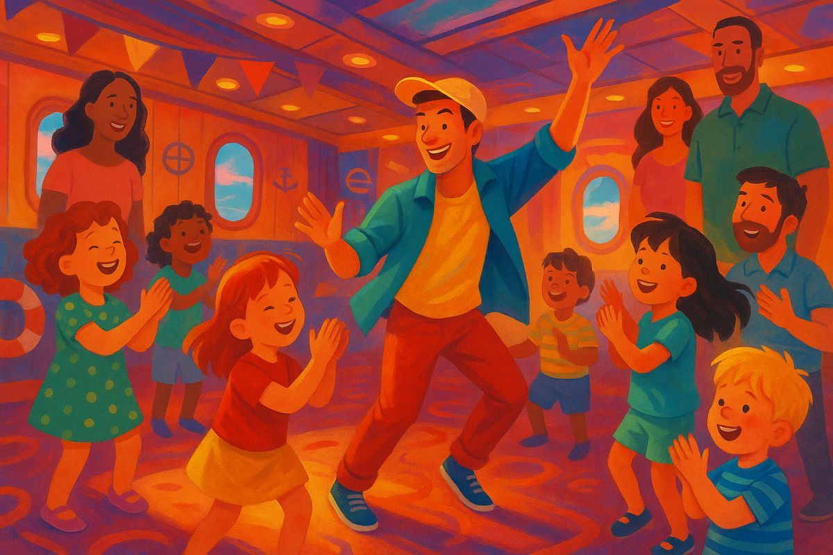 Kinder und Eltern bei einer fröhlichen Clubbie-Veranstaltung an Bord