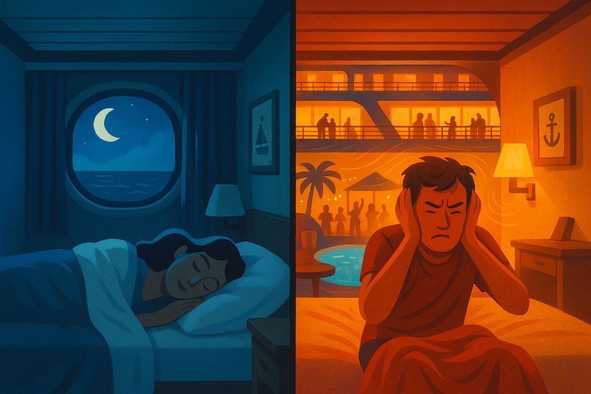 Illustration: Ruhige Mittschiffskabine versus laute Lage über dem Pooldeck
