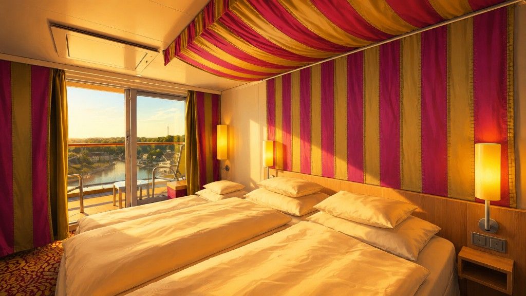 Panorama-Balkonkabine auf der AIDAblu mit Glasfront zum privaten Balkon und warmem Lichtkonzept