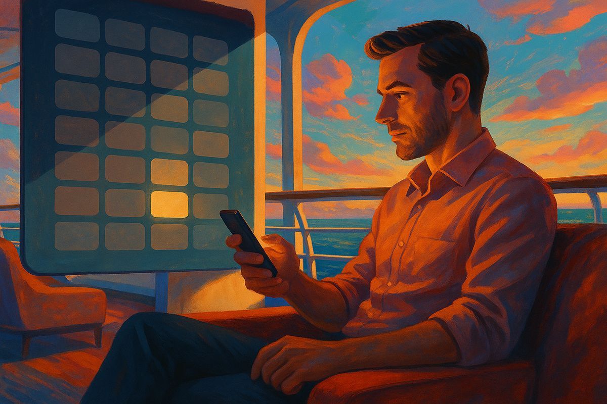 Gast am Smartphone sieht stilisierte ausgebuchte Zeitslots und prüft Alternativen