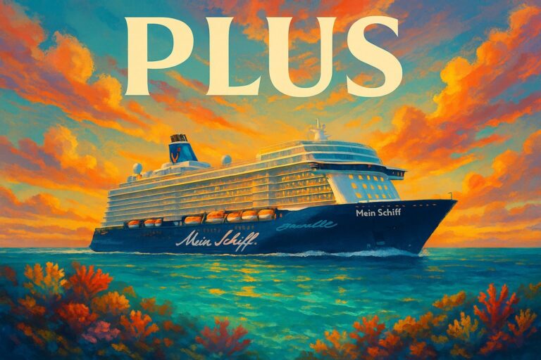 Mein Schiff Kreuzfahrtschiff mit großem Schriftzug Plus